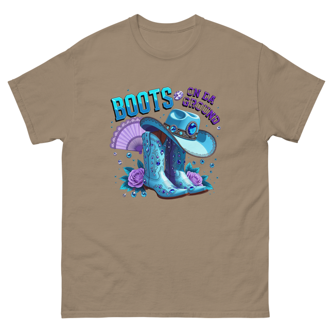 Pastel Cowgirl Tee – Light Blue Boots on Da Ground Vibe Women Tees Style Junction – Custom Digital Designs & Apparel Brown Savana S
