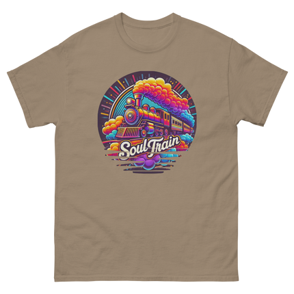 Retro Soul Train Tee – Vibrant 70s Style Graphic T-Shirt Women Tees Style Junction – Custom Digital Designs & Apparel Brown Savana S