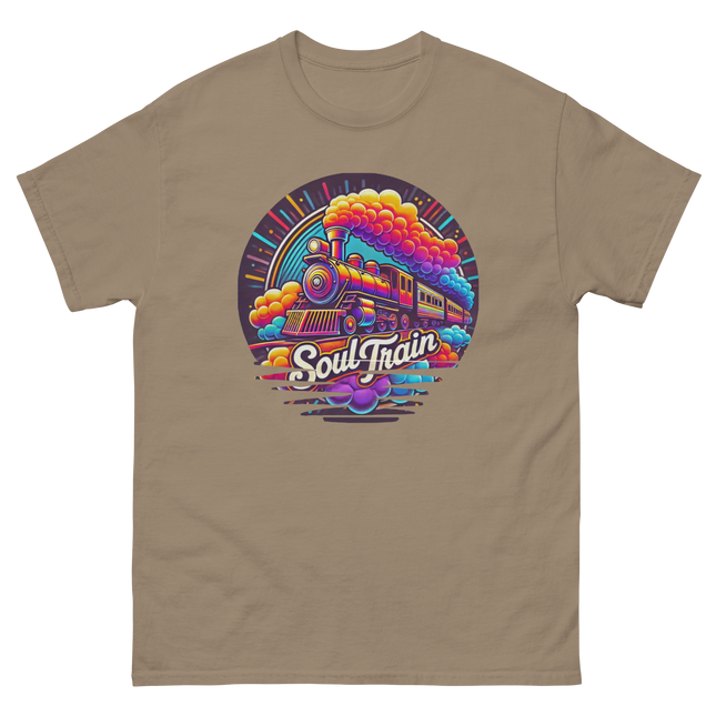 Retro Soul Train Tee – Vibrant 70s Style Graphic T-Shirt Women Tees Style Junction – Custom Digital Designs & Apparel Brown Savana S