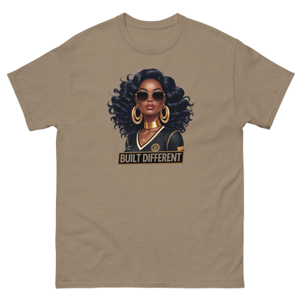 Built Different Tee – Bold Black Art, Gold Statement Style #1 Women Tees Style Junction – Custom Digital Designs & Apparel Brown Savana S