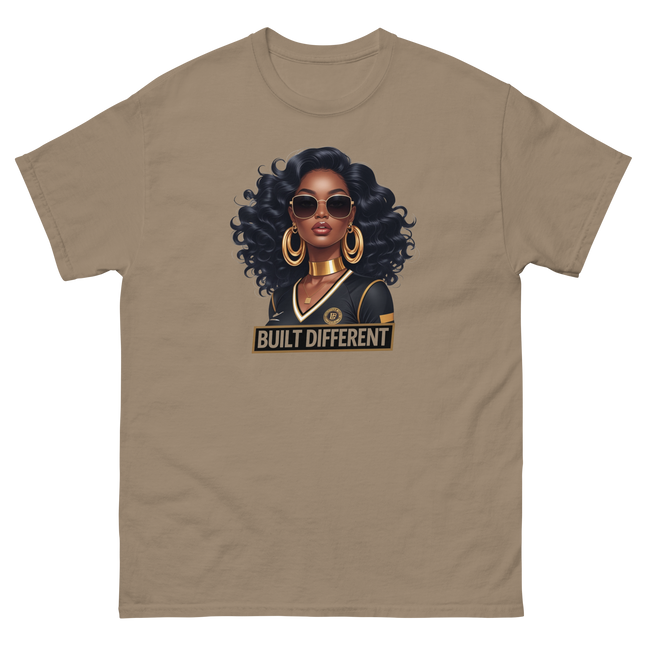 Built Different Tee – Bold Black Art, Gold Statement Style #1 Women Tees Style Junction – Custom Digital Designs & Apparel Brown Savana S