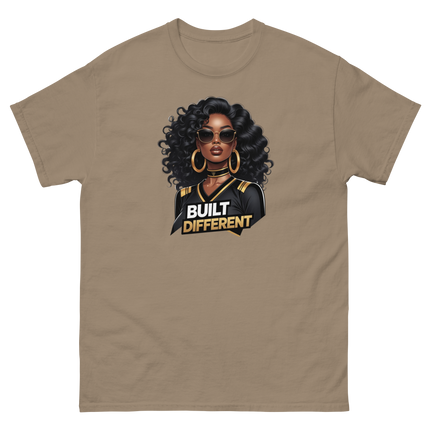 Built Different Tee – Bold Black Art, Gold Statement Style #2 Women Tees Style Junction – Custom Digital Designs & Apparel Brown Savana S