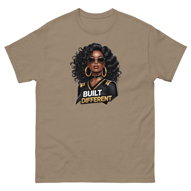 Built Different Tee – Bold Black Art, Gold Statement Style #2 Women Tees Style Junction – Custom Digital Designs & Apparel Brown Savana S