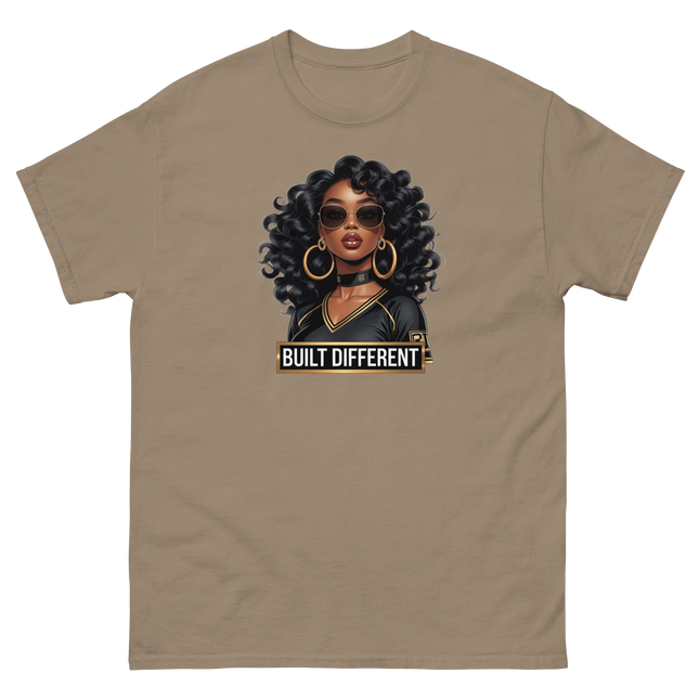 Built Different Tee – Bold Black Art, Gold Statement Style #3 Women Tees Style Junction – Custom Digital Designs & Apparel Brown Savana S