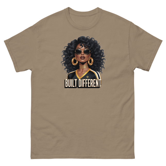 Built Different Tee – Bold Black Art, Gold Statement Style #4 Women Tees Style Junction – Custom Digital Designs & Apparel Brown Savana S