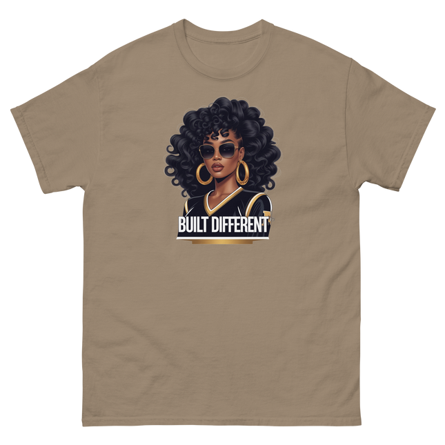 Built Different Tee – Bold Black Art, Gold Statement Style #5 Women Tees Style Junction – Custom Digital Designs & Apparel Brown Savana S