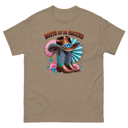 Brown Rhinestone Cowgirl Boots Tee – Boots on Da Ground #2 Women Tees Style Junction – Custom Digital Designs & Apparel Brown Savana S