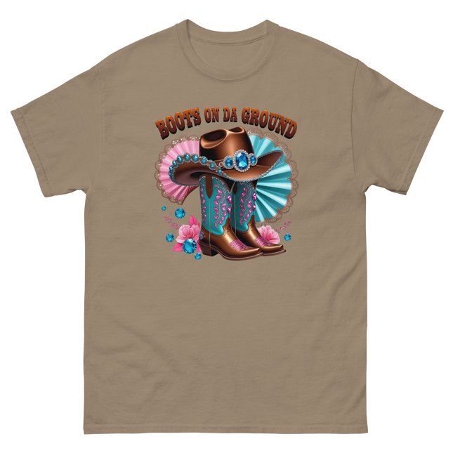 Brown Rhinestone Cowgirl Boots Tee – Boots on Da Ground #2 Women Tees Style Junction – Custom Digital Designs & Apparel Brown Savana S