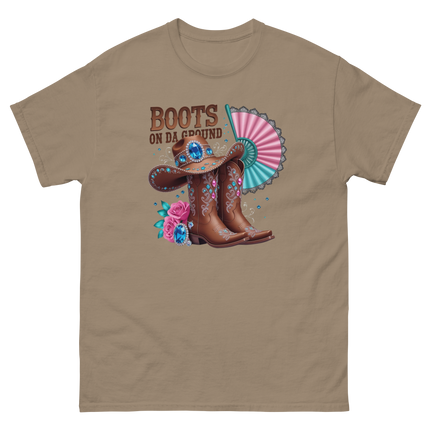Brown Rhinestone Cowgirl Boots Tee – Boots on Da Ground #3 Women Tees Style Junction – Custom Digital Designs & Apparel Brown Savana S