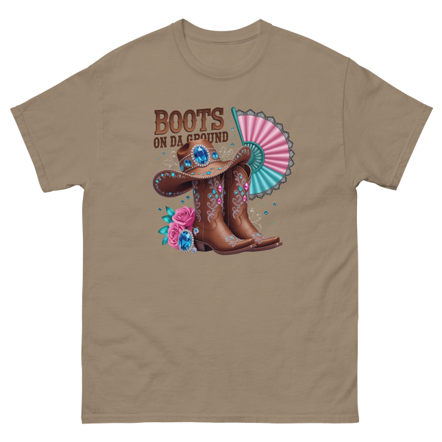 Brown Rhinestone Cowgirl Boots Tee – Boots on Da Ground #3 Women Tees Style Junction – Custom Digital Designs & Apparel Brown Savana S