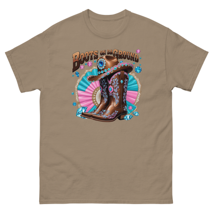 Brown Rhinestone Cowgirl Boots Tee – Boots on Da Ground #4 Women Tees Style Junction – Custom Digital Designs & Apparel Brown Savana S