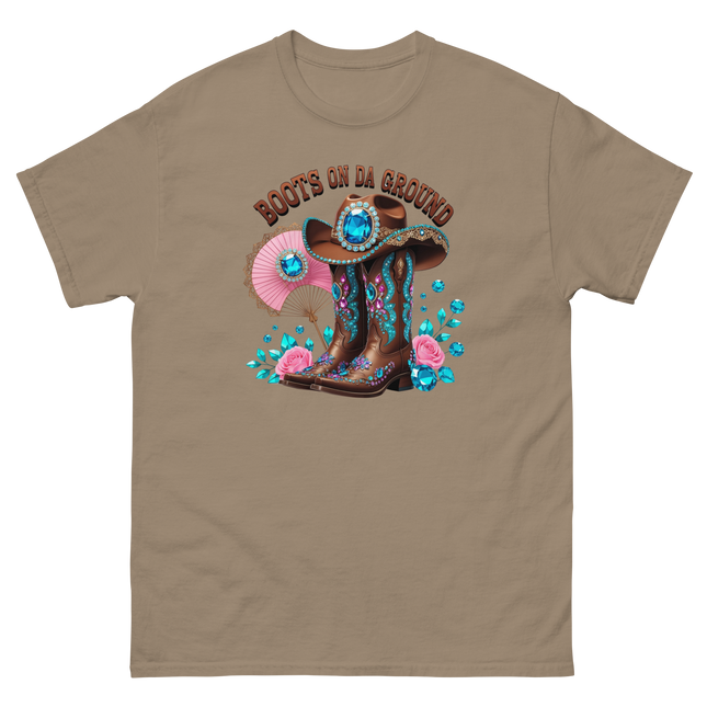 Brown Rhinestone Cowgirl Boots Tee – Boots on Da Ground #5 Women Tees Style Junction – Custom Digital Designs & Apparel Brown Savana S