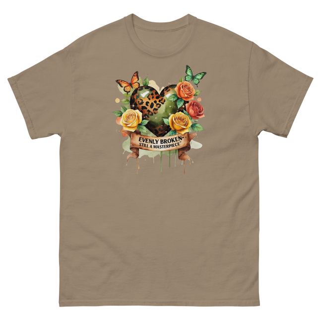 Evenly Broken Leopard Heart Tee – Watercolor Floral Vibes #1 Women Tees Style Junction – Custom Digital Designs & Apparel Brown Savana S