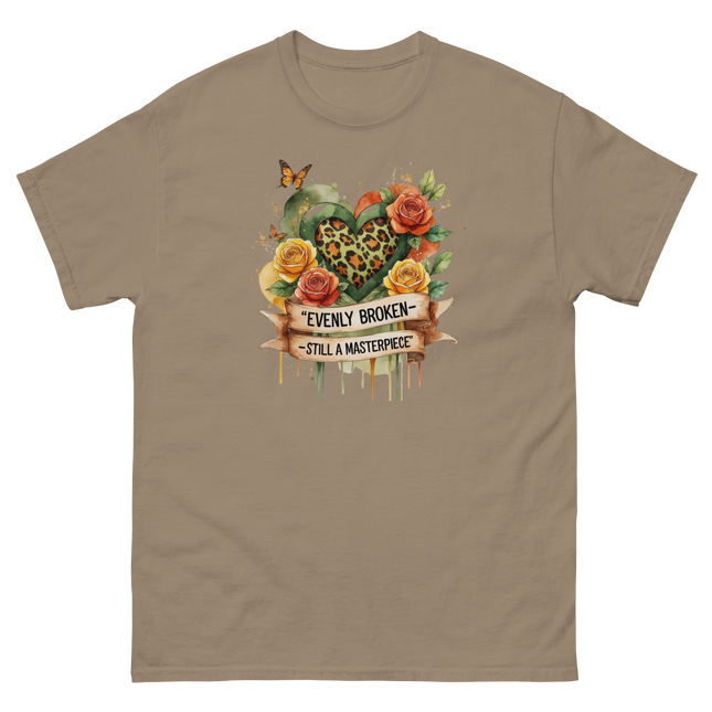 Evenly Broken Leopard Heart Tee – Watercolor Floral Vibes #2 Women Tees Style Junction – Custom Digital Designs & Apparel Brown Savana S