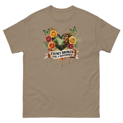 Evenly Broken Leopard Heart Tee – Watercolor Floral Vibes #3 Women Tees Style Junction – Custom Digital Designs & Apparel Brown Savana S