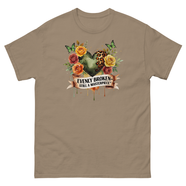 Evenly Broken Leopard Heart Tee – Watercolor Floral Vibes #3 Women Tees Style Junction – Custom Digital Designs & Apparel Brown Savana S