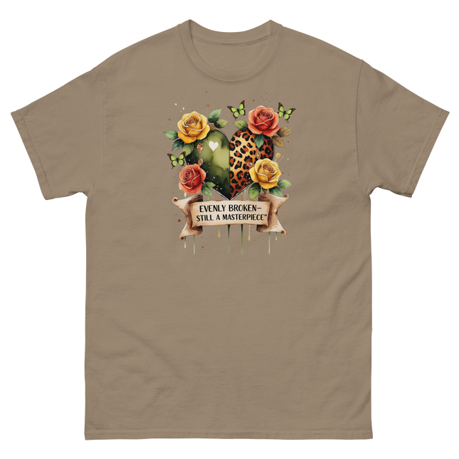 Evenly Broken Leopard Heart Tee – Watercolor Floral Vibes #4 Women Tees Style Junction – Custom Digital Designs & Apparel Brown Savana S