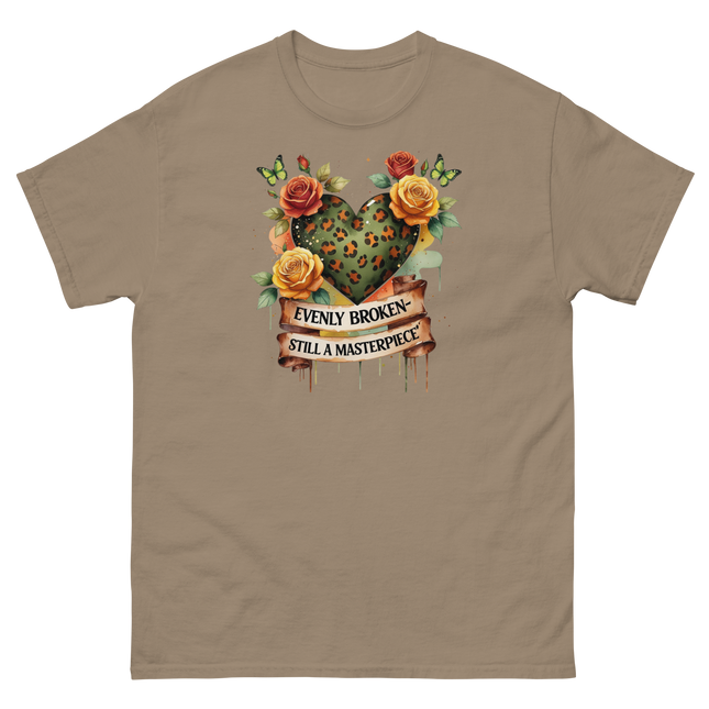 Evenly Broken Leopard Heart Tee – Watercolor Floral Vibes #5 Women Tees Style Junction – Custom Digital Designs & Apparel Brown Savana S