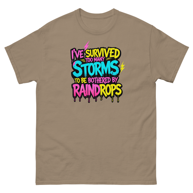 Survived the Storms Statement Tee – Neon Streetwear Bold Vibes Women Tees Style Junction – Custom Digital Designs & Apparel Brown Savana S