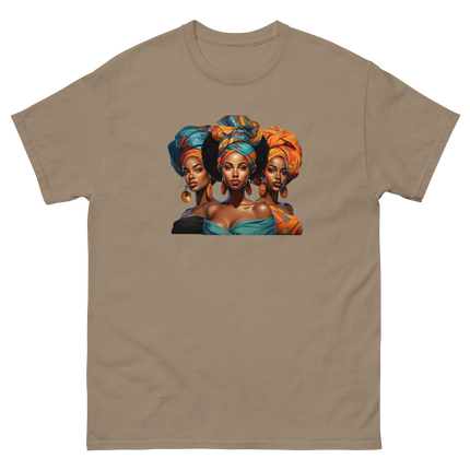 Cultural Crown Tee – Vibrant Afro Headwrap Graphic Shirt Women Tees Style Junction – Custom Digital Designs & Apparel Brown Savana S