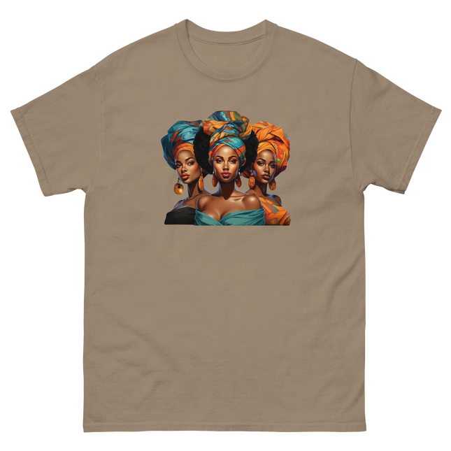 Cultural Crown Tee – Vibrant Afro Headwrap Graphic Shirt Women Tees Style Junction – Custom Digital Designs & Apparel Brown Savana S