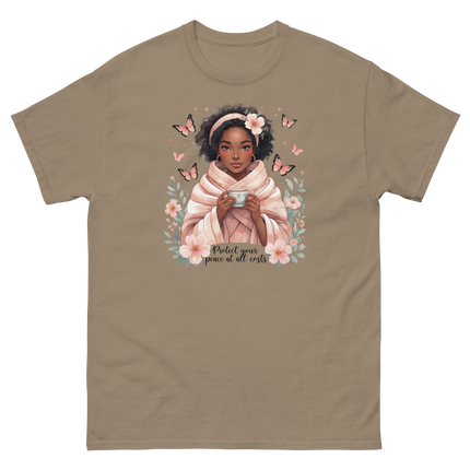 Protect Your Peace Tee – Floral Afro Soft Aesthetic Design #1 Women Tees Style Junction – Custom Digital Designs & Apparel Brown Savana S