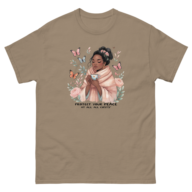 Protect Your Peace Tee – Floral Afro Soft Aesthetic Design #2 Women Tees Style Junction – Custom Digital Designs & Apparel Brown Savana S