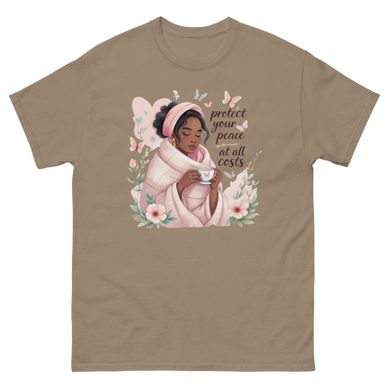 Protect Your Peace Tee – Floral Afro Soft Aesthetic Design #3 Women Tees Style Junction – Custom Digital Designs & Apparel Brown Savana S