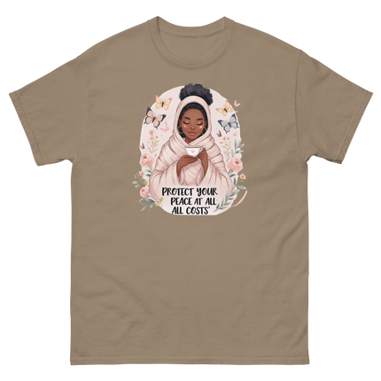 Protect Your Peace Tee – Floral Afro Soft Aesthetic Design #4 Women Tees Style Junction – Custom Digital Designs & Apparel Brown Savana S