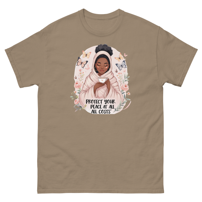 Protect Your Peace Tee – Floral Afro Soft Aesthetic Design #4 Women Tees Style Junction – Custom Digital Designs & Apparel Brown Savana S