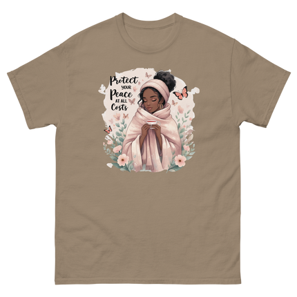 Protect Your Peace Tee – Floral Afro Soft Aesthetic Design #5 Women Tees Style Junction – Custom Digital Designs & Apparel Brown Savana S