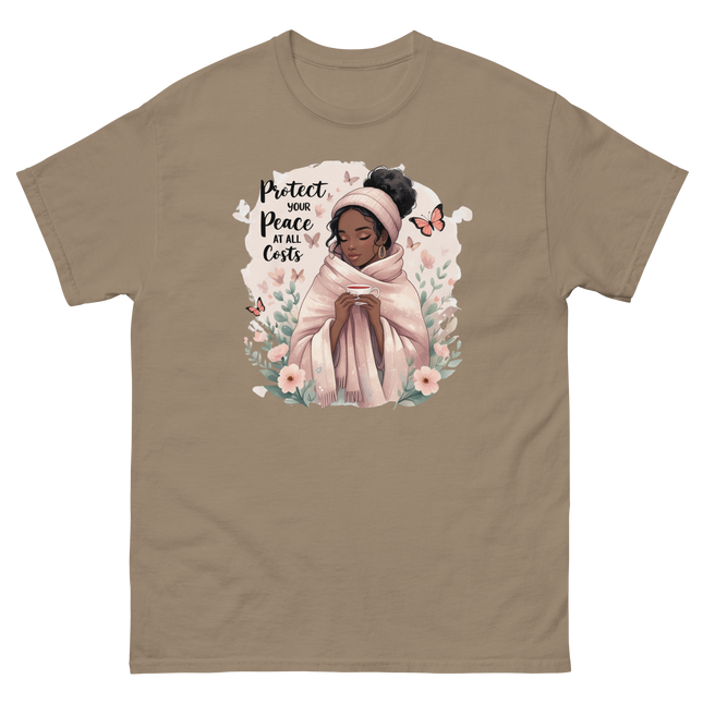 Protect Your Peace Tee – Floral Afro Soft Aesthetic Design #5 Women Tees Style Junction – Custom Digital Designs & Apparel Brown Savana S