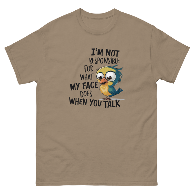 Funny Bird Face Reaction Tee – I'm Not Responsible Design Women Tees Style Junction – Custom Digital Designs & Apparel Brown Savana S