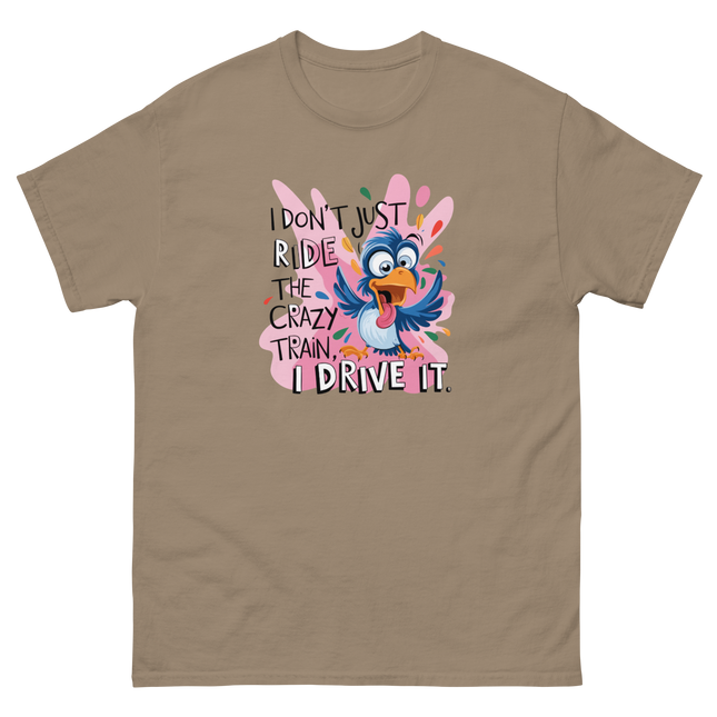 Crazy Train Funny Bird Tee – I Drive It Graphic Shirt Women Tees Style Junction – Custom Digital Designs & Apparel Brown Savana S