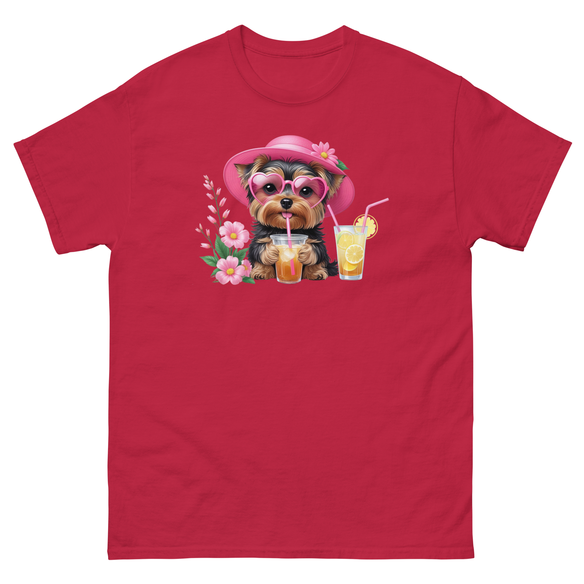 Yorkie Dog #1 Iced Tea Graphic Tee – Floral Summer PNG Print Shirt Women Tees Style Junction – Custom Digital Designs Cardinal S