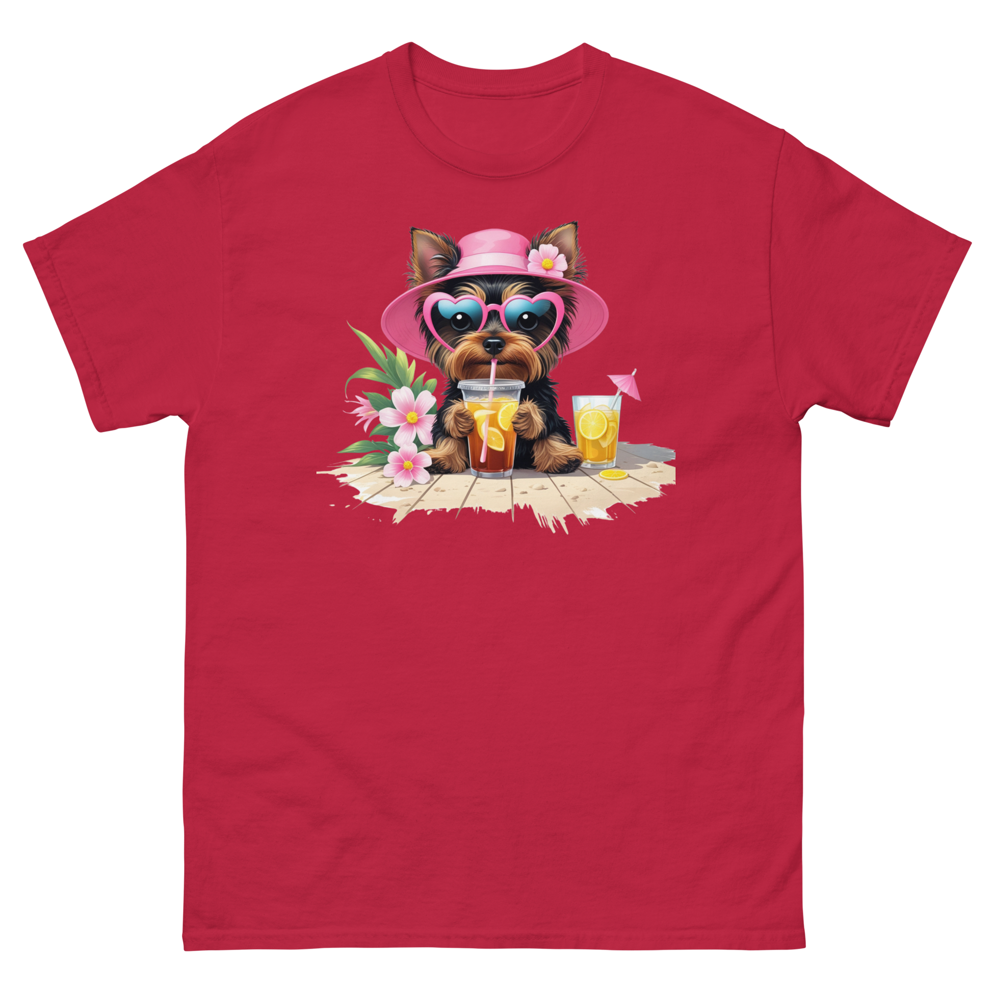 Yorkie Dog #3 Iced Tea Graphic Tee – Floral Summer PNG Print Shirt Women Tees Style Junction – Custom Digital Designs Cardinal S