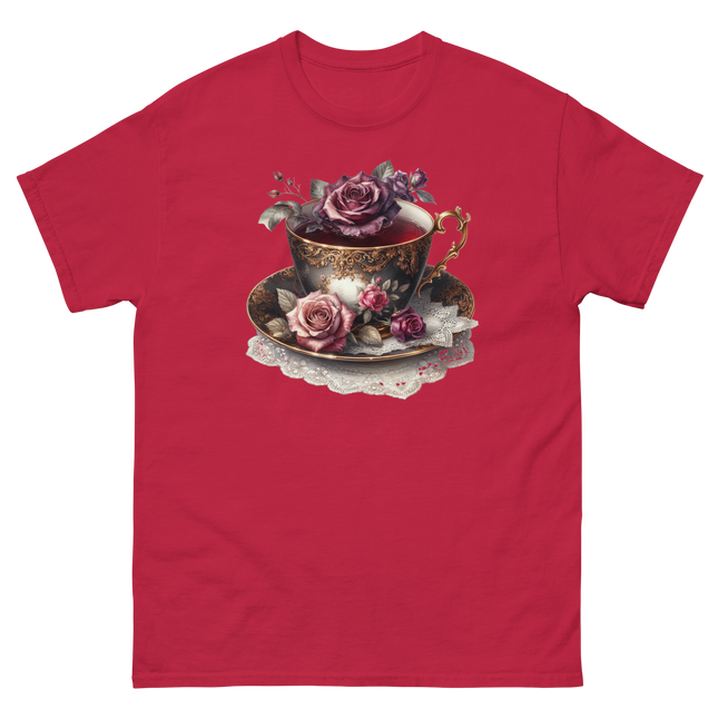 Romantic Teacup with Roses Art Tee Women Tees Style Junction – Custom Digital Designs & Apparel Cardinal S