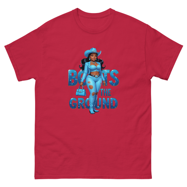 Boots on the Ground Tee – Light Blue Curvy Cowgirl Graphic #1 Women Tees Style Junction – Custom Digital Designs & Apparel Cardinal S