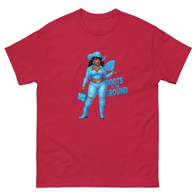 Boots on the Ground Tee – Light Blue Curvy Cowgirl Graphic #2 Women Tees Style Junction – Custom Digital Designs & Apparel Cardinal S