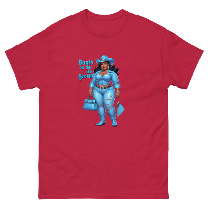 Boots on the Ground Tee – Light Blue Curvy Cowgirl Graphic #3 Women Tees Style Junction – Custom Digital Designs & Apparel Cardinal S