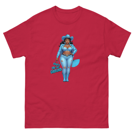 Boots on the Ground Tee – Light Blue Curvy Cowgirl Graphic #4 Women Tees Style Junction – Custom Digital Designs & Apparel Cardinal S
