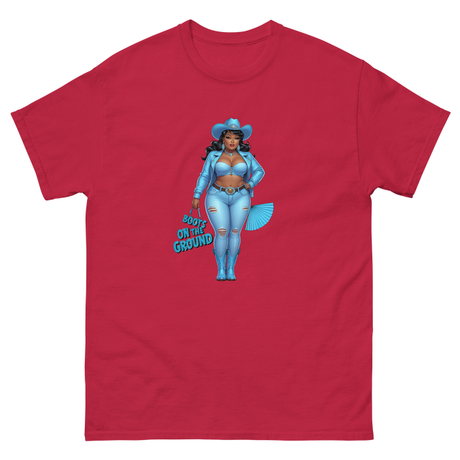 Boots on the Ground Tee – Light Blue Curvy Cowgirl Graphic #4 Women Tees Style Junction – Custom Digital Designs & Apparel Cardinal S