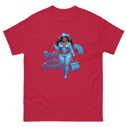 Boots on the Ground Tee – Light Blue Curvy Cowgirl Graphic #5 Women Tees Style Junction – Custom Digital Designs & Apparel Cardinal S