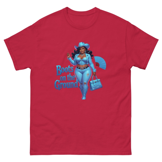 Boots on the Ground Tee – Light Blue Curvy Cowgirl Graphic #5 Women Tees Style Junction – Custom Digital Designs & Apparel Cardinal S