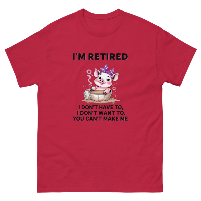 I'm Retired Tee – Funny Pig in Mug Graphic with Sassy Quote #2 Women Tees Style Junction – Custom Digital Designs & Apparel Cardinal S