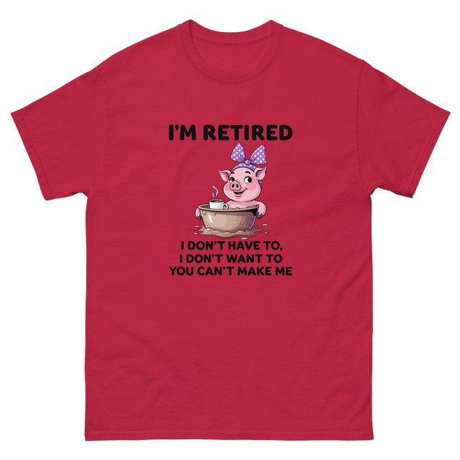 I'm Retired Tee – Funny Pig in Mug Graphic with Sassy Quote #3 Women Tees Style Junction – Custom Digital Designs & Apparel Cardinal S