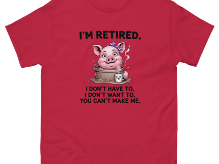 I'm Retired Tee – Funny Pig in Mug Graphic with Sassy Quote #4 Women Tees Style Junction – Custom Digital Designs & Apparel Cardinal S