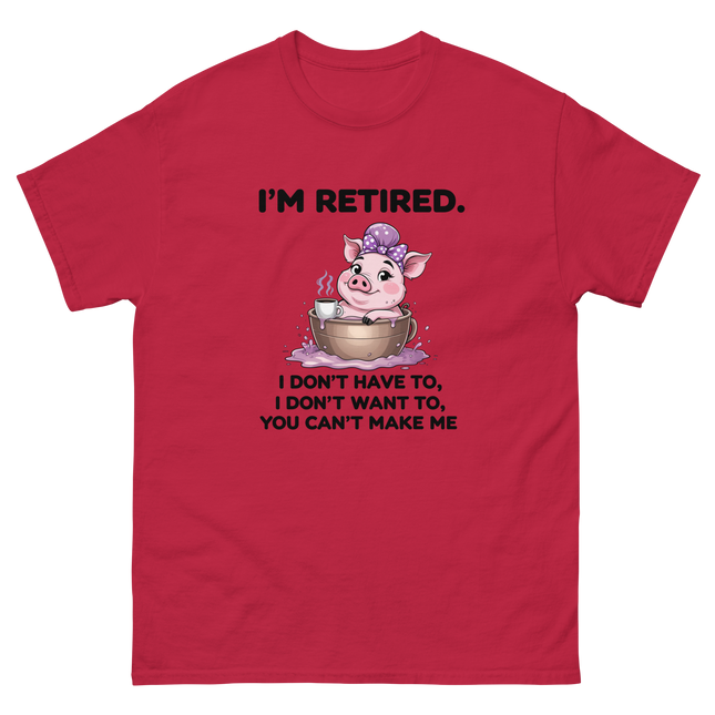 I'm Retired Tee – Funny Pig in Mug Graphic with Sassy Quote #5 Women Tees Style Junction – Custom Digital Designs & Apparel Cardinal S