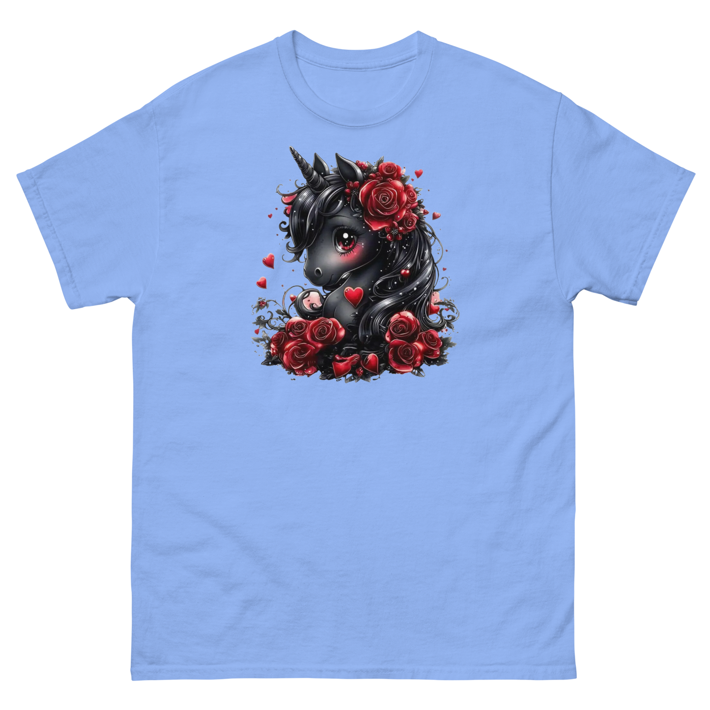 Black & Red Unicorn Women's Classic Tee Physical T-Shirt Style-Junction Custom Designs & Prints Carolina Blue S