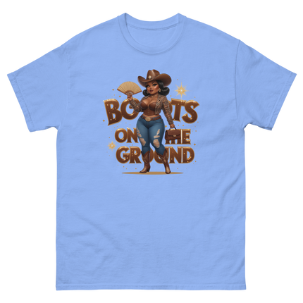 Boots on the Ground Curvy Cowgirl T-Shirt – Bold Western Style Women Tees Style Junction – Custom Digital Designs & Apparel Carolina Blue S